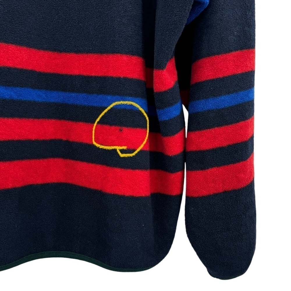 Vintage Nautica Fleece 1/4 Zip Stripe Pullover Pockets Navy Blue Red Made USA XL - Picture 5 of 6